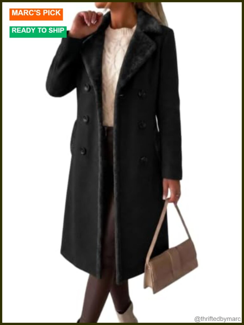 Wool Double Breasted Long Peacoat Trench Coat Fall Winter Overcoat